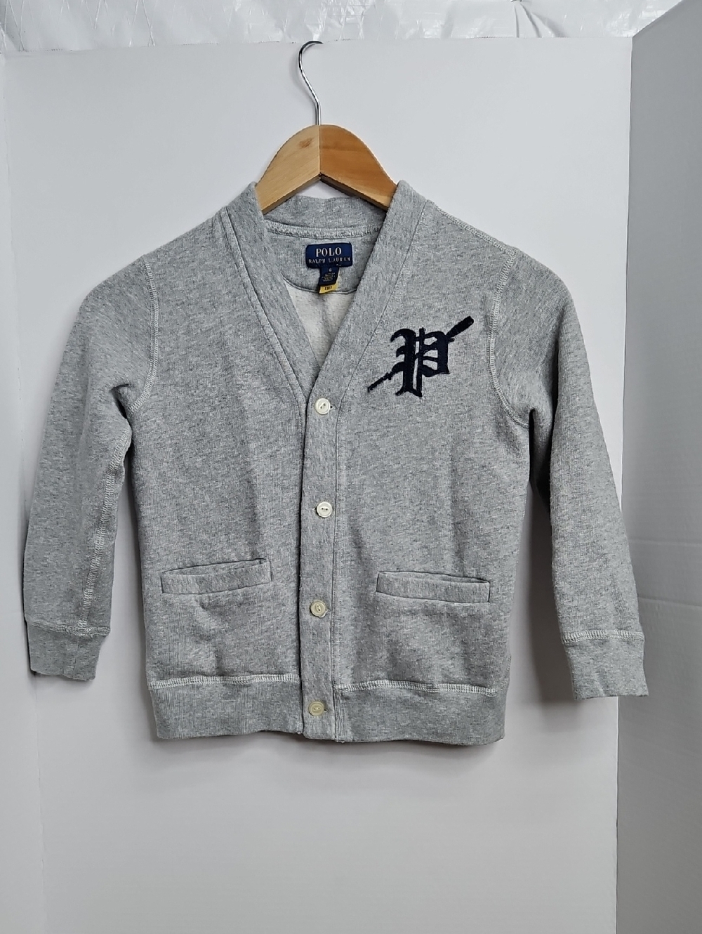 Polo Ralph Lauren Rowing Logo Gray Fleece Cardigan Sz 6 Boys